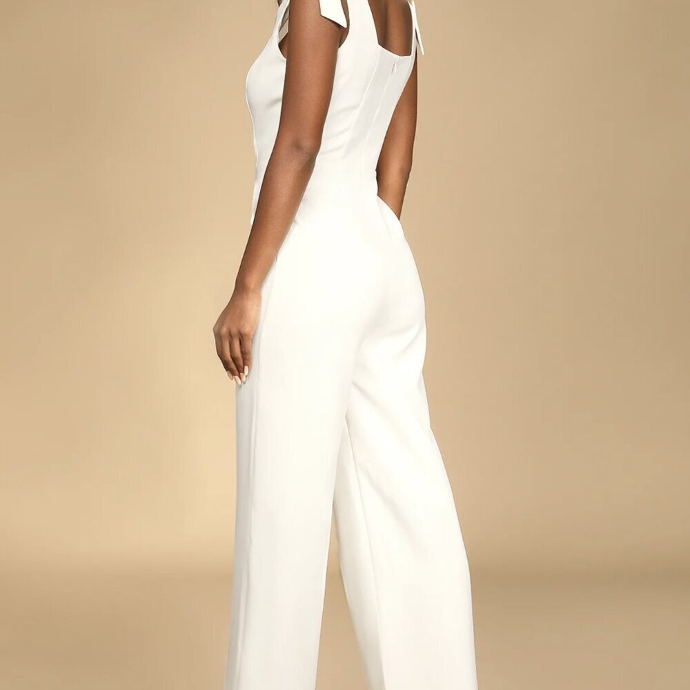 NWT Lulus Love to Infinity Ivory Tie-Strap Wide-Leg Jumpsuit​